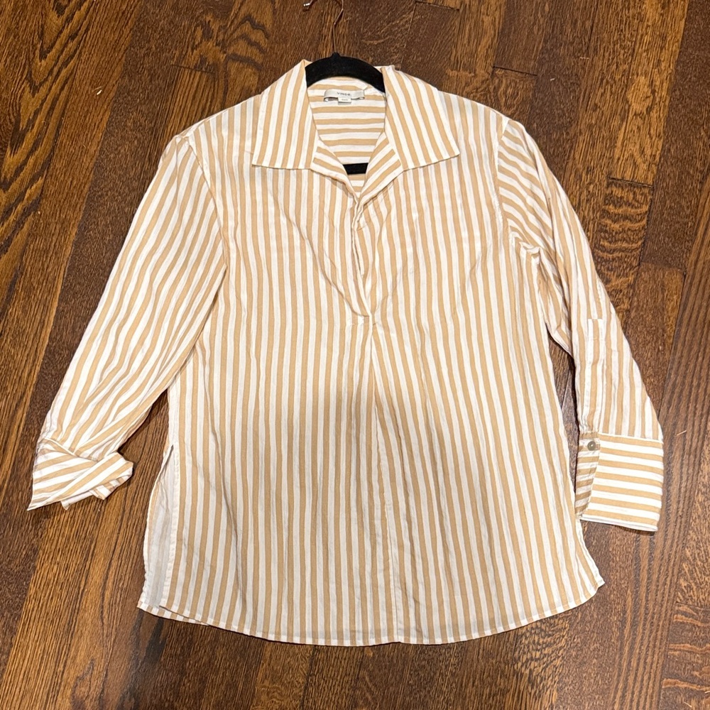 Vince Beige Striped Button Down Shirt